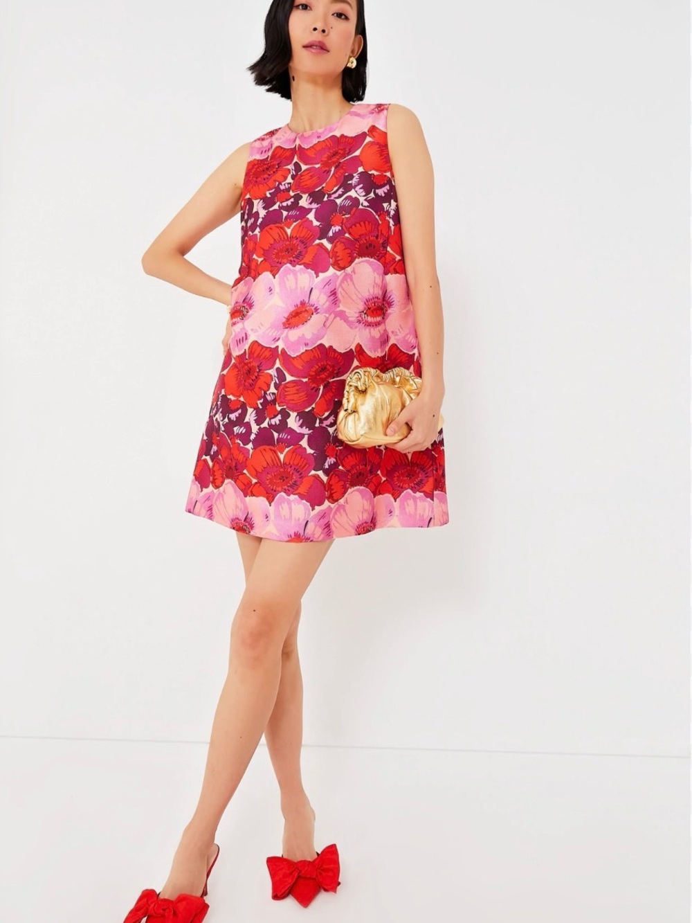 Sleeveless Floral Mini Dress in Red and Pink